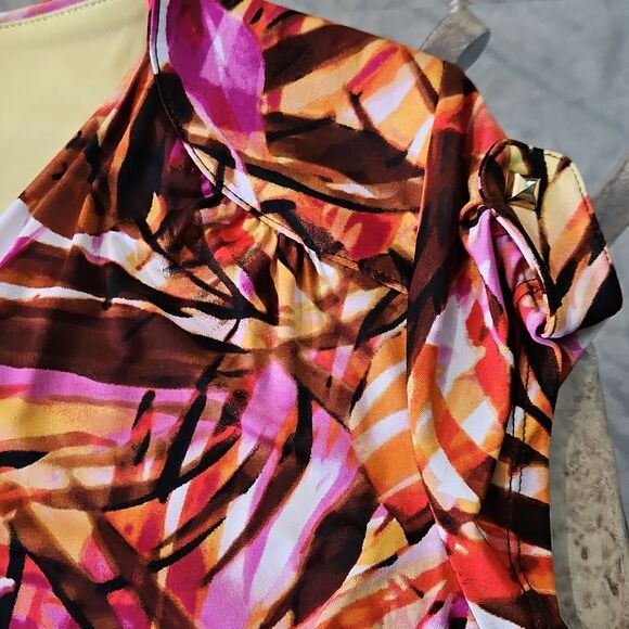 Cache Tropical Print Faux Wrap Tulip Hem Dress Size Small - Picture 12 of 15